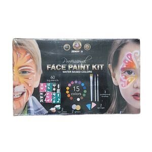 Zenovika Face Paint Kit for Kids 60 Jumbo Stencils 15 Paints Halloween Makeup
